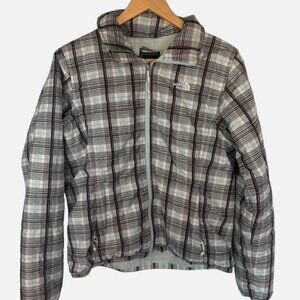 The North Face Women's Large Puffer Coat Checkered Blue Black Jacket Zip up